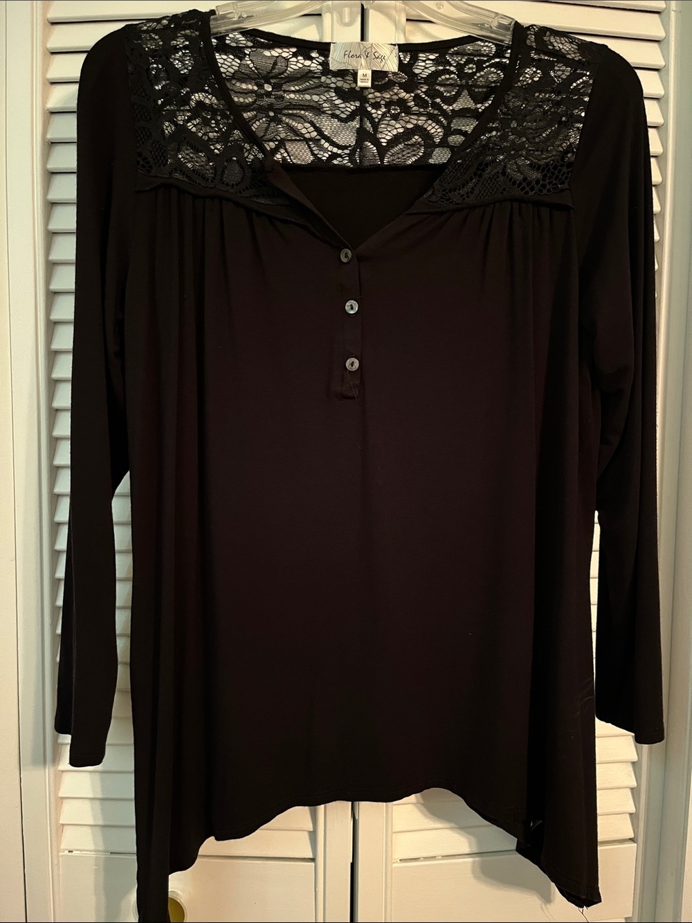 Black Lace Yoke Long-Sleeve Tee